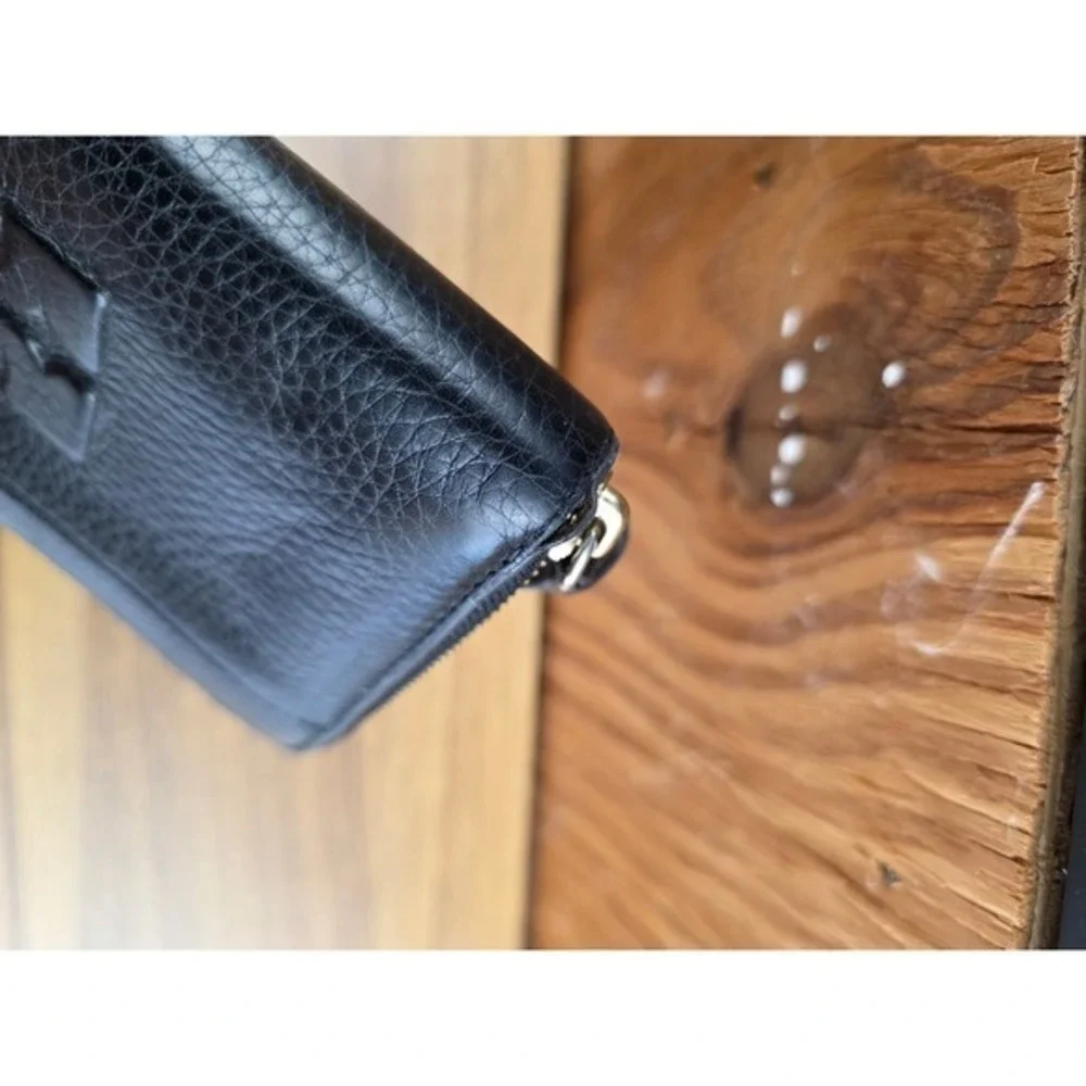 Tory Burch Bombe T Zip Wallet Continental Black Pebbled Leather